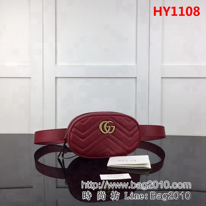 GUCCI古馳原單 新款專櫃品質高仿原單貨實物實拍 476434繡線 大紅腰包 HY1108