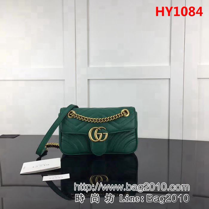 GUCCI古馳原單 新款專櫃品質原單貨實物實拍446744 綠色鏈條單肩斜挎包 HY1084