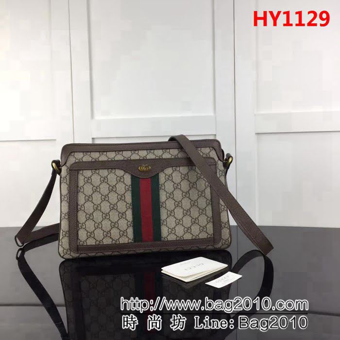 GUCCI古馳原單 新款專櫃品質高仿原單實物實拍523354 啡pvc啡皮單肩斜挎包 HY1129