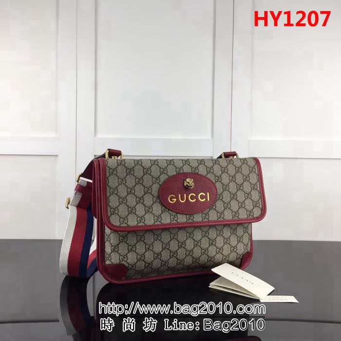 GUCCI古馳原單 新款專櫃品質原單貨實物實拍495654 啡pvc紅皮高仿郵差包 HY1207