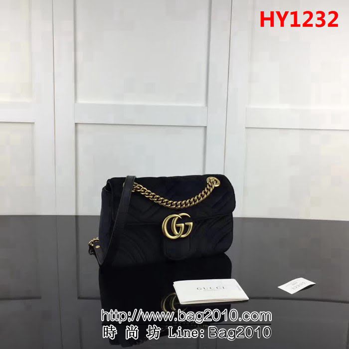 GUCCI古馳原單 新款專櫃品質原單貨實物實拍 446744絨布克色鏈條單肩斜挎包 HY1232