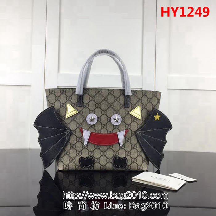 GUCCI古馳原單 新款高仿GUCCI新款專櫃品質原單貨實物實拍525522啡pvc克蝙蝠手提購物袋 HY1249