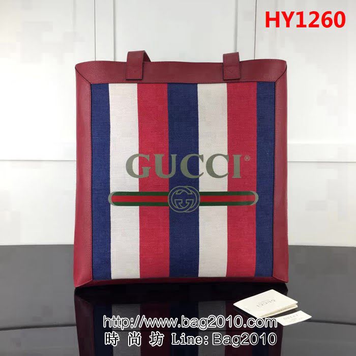 GUCCI古馳原單 新款高仿GUCCI新款專櫃品質原單貨實物實拍523781彩虹條手提購物袋 HY1260