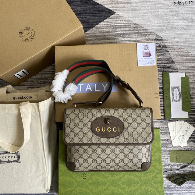 Gucci新款包包 古馳紅綠織帶經典斜挎包 Gucci高級人造帆布郵差包 495654  ydg3117