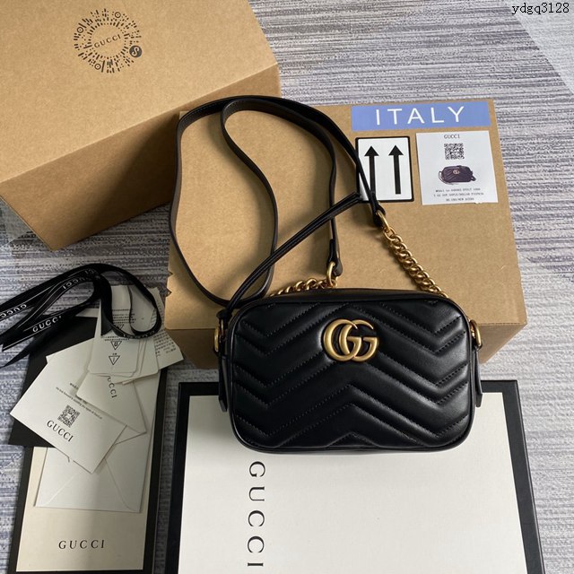 Gucci新款包包 古馳Marmont系列黑色女包 Gucci正品原廠皮相機包 448065  ydg3128