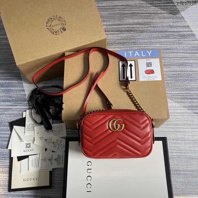 Gucci新款包包 古馳Marmont系列奶茶色女包 Gucci正品原廠皮相機包 448065  ydg3138