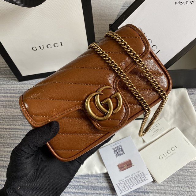 Gucci經典百搭女包 古馳GG Marmont Mini女包 Gucci原廠皮鏈條迷你小挎包 476433  ydg3167