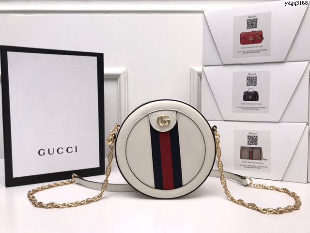 Gucci新款包包 古馳Ophida系列GG圓餅包 Gucci白色鏈條小圓餅包 550618  ydg3168