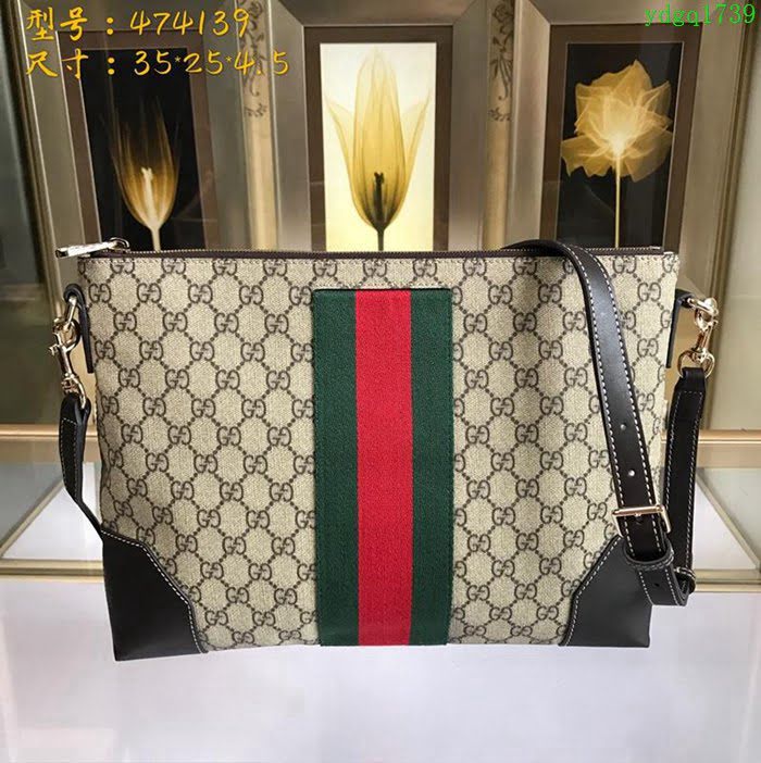 GUCCI 古馳男包 新款 474139 GG Supreme高級人造革郵差包 Gucci男包 Gucci男士單肩斜挎包