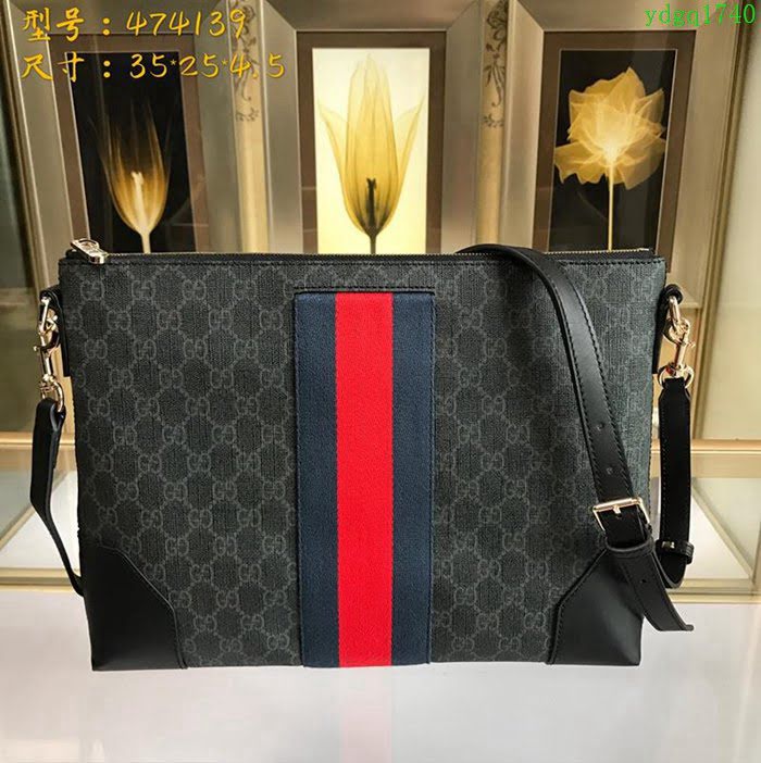 GUCCI 古馳男包 新款 474139 GG Supreme高級人造革郵差包 Gucci男包 Gucci男士單肩斜挎包