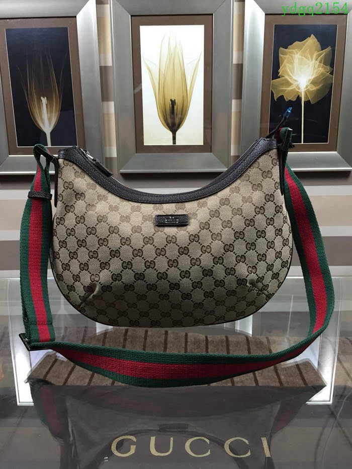 GUCCI 古馳女包 新款 181092 女士經典時尚雙G布配皮 單肩斜挎包 休閒包 古奇月亮包