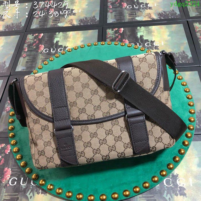 GUCCI 古馳男包 新款 374429 pvc配皮 雙G帆布 Gucci單肩斜挎包