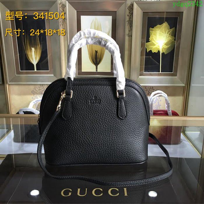 GUCCI 古馳女包 新款 341504 黑色 進口牛皮 古奇貝殼包 Gucci手提包 單肩斜挎包