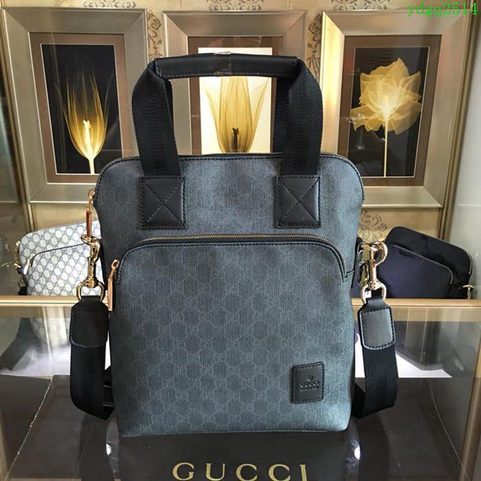 GUCCI 古馳男包 新款 854362 Gucci專用進口雙G防水料配頭層牛皮 中號 男士手提包