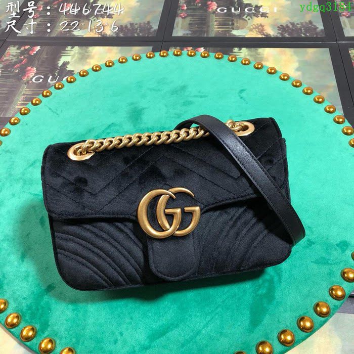 GUCCI古馳女包 新款 專櫃品質 446744 進口牛皮 原廠五金 黑絨 Gucci鏈條包 古馳斜挎包  ydgq3184