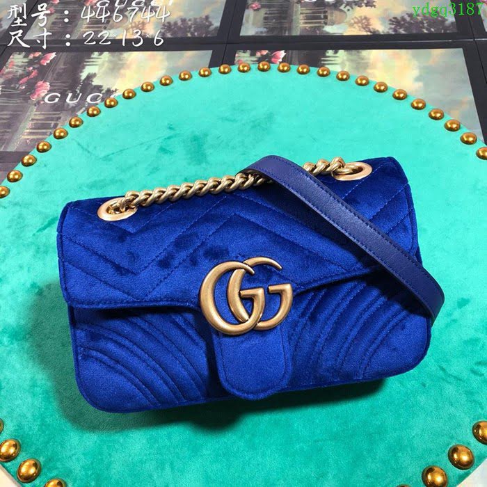 GUCCI古馳女包 新款 專櫃品質 446744 進口牛皮 原廠五金 深藍絨 Gucci鏈條包 古馳斜挎包  ydgq3187