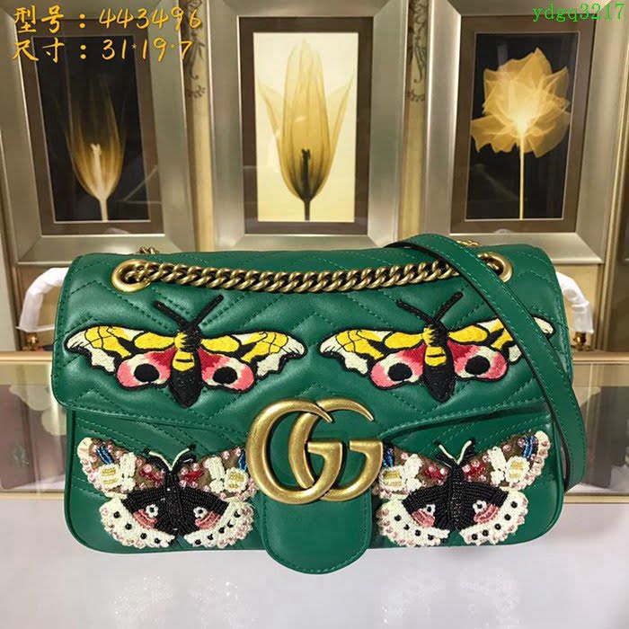 GUCCI古馳 新款女包 專櫃品質 443496 進口牛皮 原廠五金 蝴蝶繡花 Gucci鏈條包 古馳斜挎包  ydgq3217