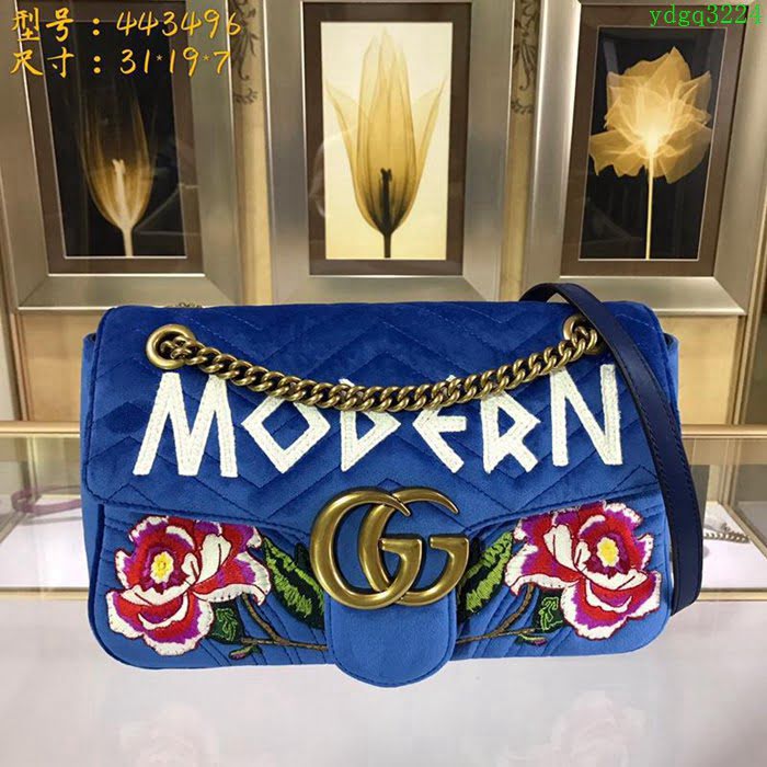 GUCCI古馳 新款女包 專櫃品質 443496 進口牛皮 原廠五金 花朵字母繡花 Gucci鏈條包 古馳斜挎包  ydgq3224