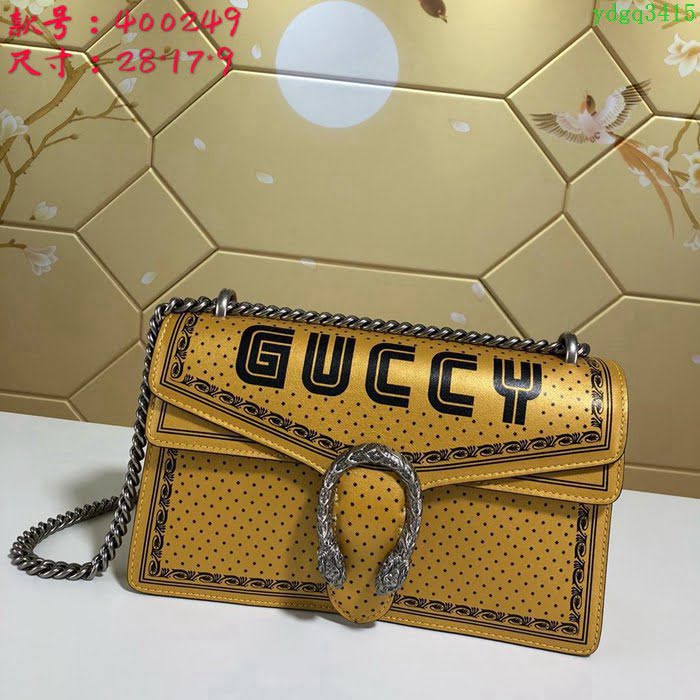 GUCCI古馳 2019新款 專櫃品質 400249 Gucci酒神鏈條肩背包 Gucci女包 黃色  ydgq3415