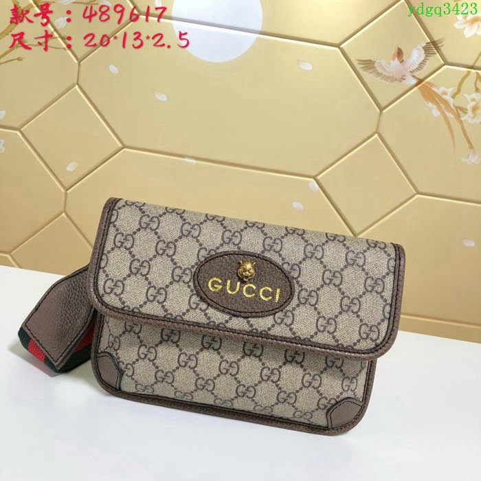 GUCCI古馳 新款 489617 Gucci女包 古馳單肩包 Gucci斜挎包 古馳虎頭標 肩帶可調 可做胸包腰包斜挎包 pvc/啡棕  ydgq3423