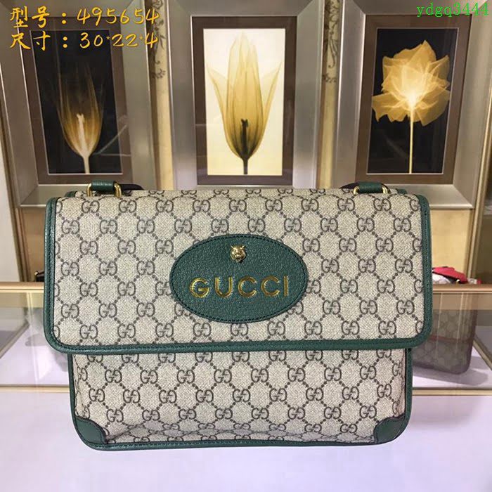 GUCCI古馳女包 新款 專櫃品質 495654 高級人造帆布 虎頭裝飾 雙翻蓋復古肩包  ydgq3444