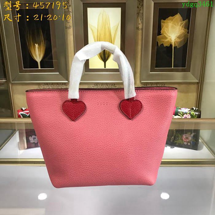 GUCCI古馳女包 2019新款 專櫃品質 457195 進口牛皮 女士手提包 GUCCI購物包 粉色  ydgq3461