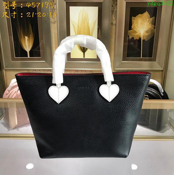 GUCCI古馳女包 2019新款 專櫃品質 457195 進口牛皮 女士手提包 GUCCI購物包 黑色  ydgq3462