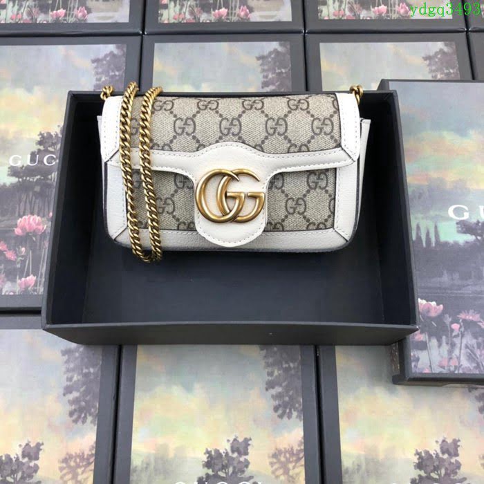 GUCCI古馳女包 新款 476433 GG marmont系列 最新款mini包 米白膠 Gucci鏈條斜挎包  ydgq3493