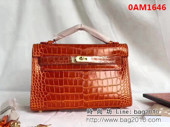 愛馬仕Hermès mini Kelly鱷魚紋時尚百搭包 可單肩手拿 0AM1646