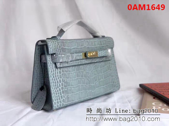 愛馬仕Hermès mini Kelly鱷魚紋時尚百搭包 可單肩手拿 0AM1649