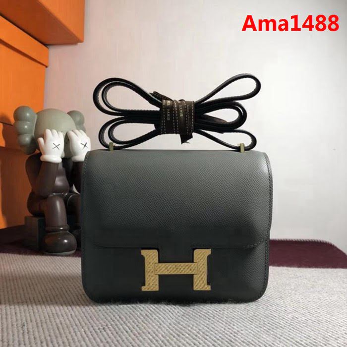 HERMES愛馬仕 空姐包 constance 錫器灰 EPSOM 18cm 金扣 蠟線縫製 單肩斜挎包  Ama1488
