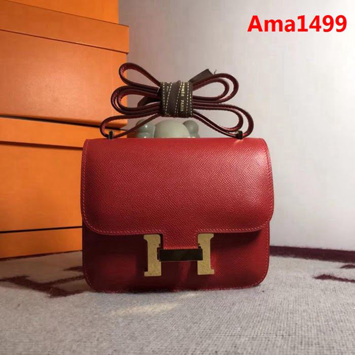 HERMES愛馬仕 空姐包 constance 國旗紅 EPSOM 18cm 金扣 蠟線縫製 單肩斜挎包  Ama1499