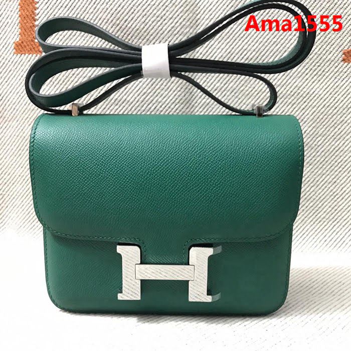 HERMES愛馬仕 H空姐包 進口原廠EP皮 頂級蜜蠟製作 街拍必備單品 墨綠金銀 單肩斜挎包  Ama1555