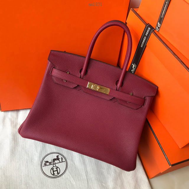 Hermes女包 愛馬仕Birkin Hermes鉑金包 togo小牛皮 寶石紅 金銀扣 Hermes手提女包  am1831