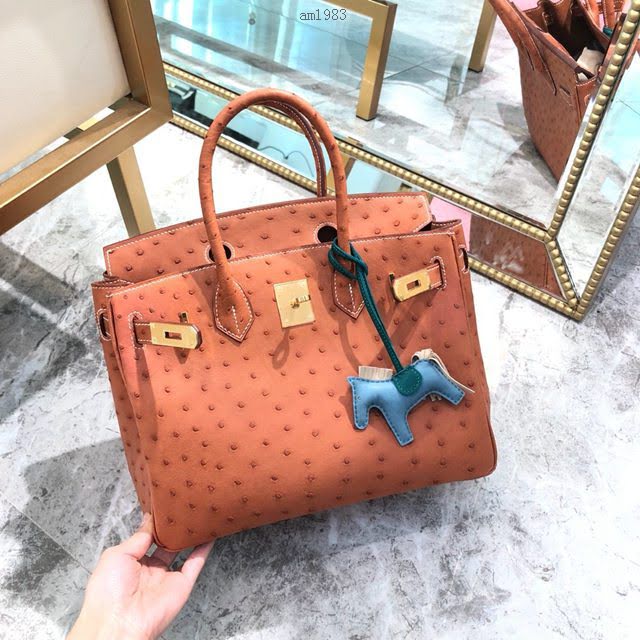 Hermes女包 愛馬仕Birkin30cm Hermes鉑金包 進口k級鴕鳥皮 手工蠟線縫製 Hermes鴕鳥皮手提女包  am1983