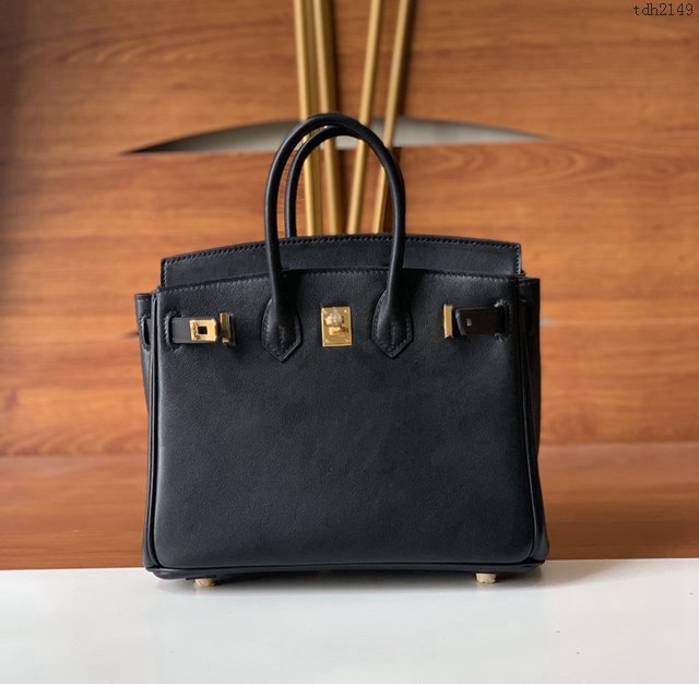 Hermes女包 愛馬仕Birkin25 swift皮 手工縫製 黑色金扣 Hermes鉑金手提包  tdh2149