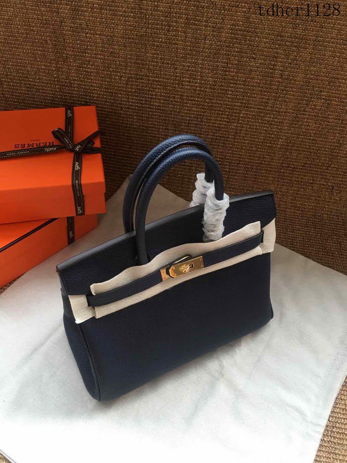 愛馬仕HERMES Birkin 鉑金包 深藍色 進口小牛皮 金銀扣 皮質細膩柔軟 時尚女手提包  tdher1128