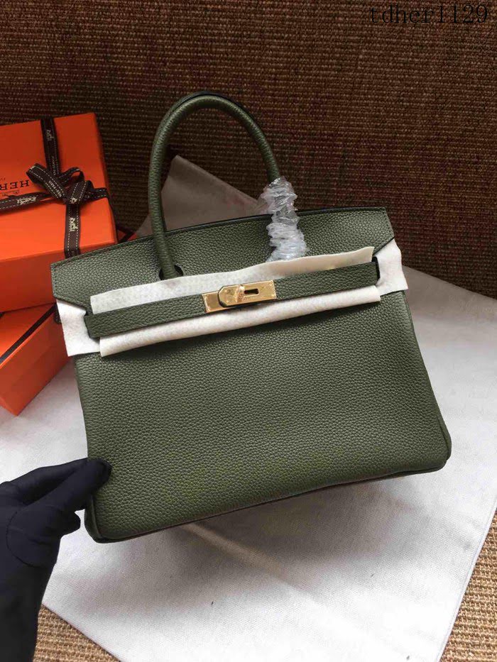 愛馬仕HERMES Birkin 鉑金包 軍綠色 進口小牛皮 金銀扣 皮質細膩柔軟 時尚女手提包  tdher1129