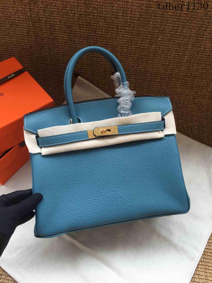 愛馬仕HERMES Birkin 鉑金包 牛仔藍 進口小牛皮 金銀扣 皮質細膩柔軟 時尚女手提包  tdher1130