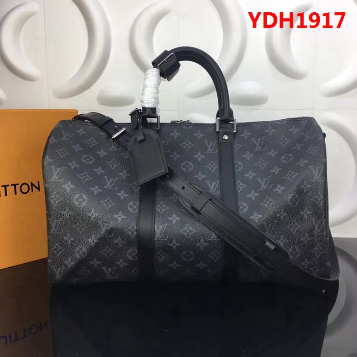 路易威登LV頂級原單41418 41416 41414黑花Keepall 旅行袋 銀色金屬飾件 YDH1917