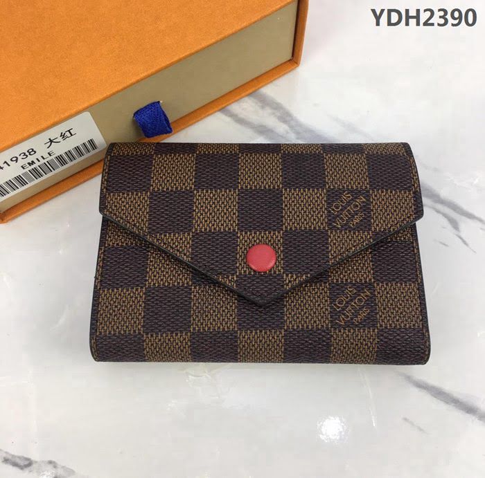 路易威登LV 頂級原單 M41938啡格大紅 風格柔美實用 Damier Ebene格紋塗層帆布 Victorine短款錢夾  YDH2390