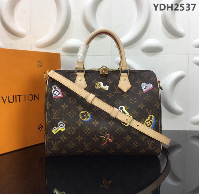 路易威登LV 頂級原單 M44365 2019春季系列 柔軟的Monogram帆布版 Speedy30手袋 Love Locks圖案裝飾 可手提肩背斜挎  YDH2537