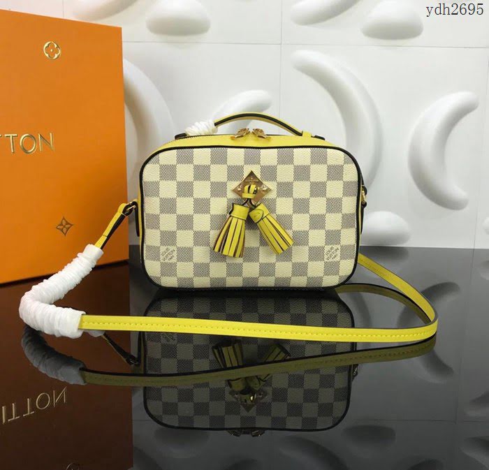 路易威登LV女包 頂級原單 N40154 N40155 Saintonge手袋 Damier Azur帆布 彩色皮革飾邊 可手提 可肩背 斜挎   ydh2695