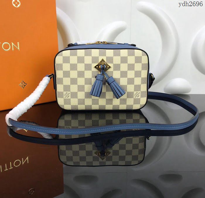 路易威登LV女包 頂級原單 N40154 N40155 Saintonge手袋 Damier Azur帆布 彩色皮革飾邊 可手提 可肩背 斜挎   ydh2696