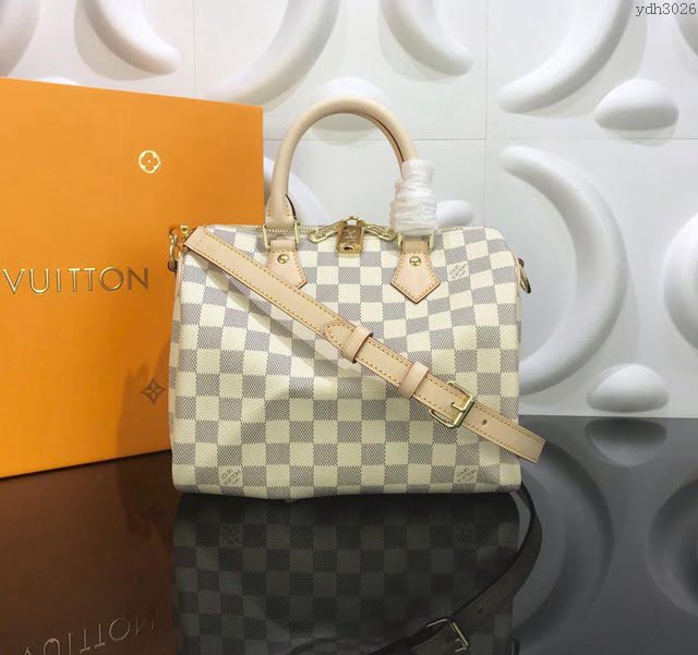 LV女包 N41374 路易威登Speedy 25手袋 LV手提袋 LV手腕包 Damier Azur帆布包 LV肩背包  ydh3026