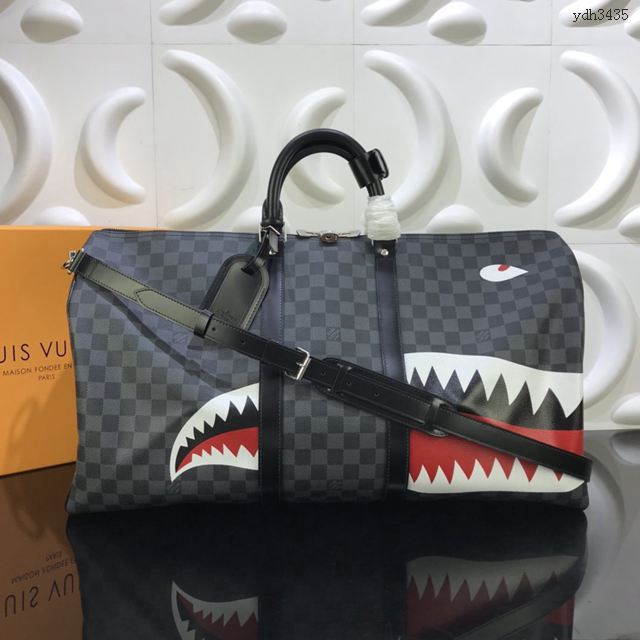 LV包 lv新款旅行袋 N56149鯊魚 KEEPALL 55旅行袋 LV棋盤格大號手提袋  ydh3435