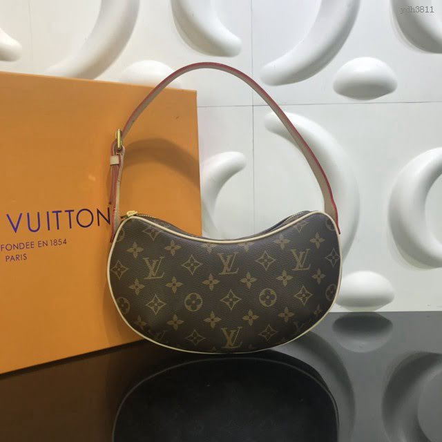 路易威登LV女包 M51510 POCHETTE CROISSANT手袋 lv中古款豌豆包 lv新款月亮包  ydh3811