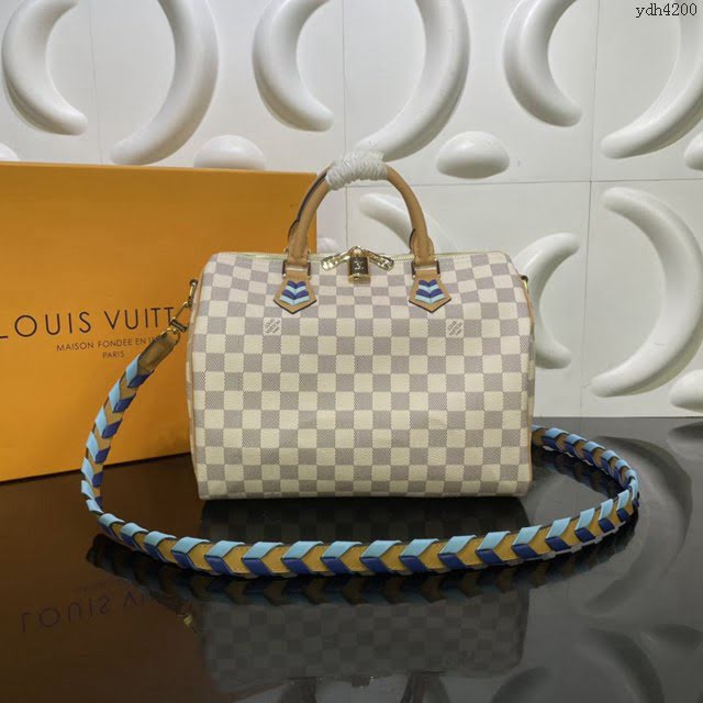 Louis Vuitton新款女包 N50054 路易威登SPEEDY BANDOULIèRE 30手袋 LV白格编织肩带枕头包手提包  ydh4200