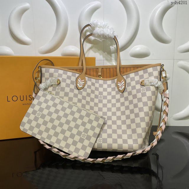 Louis Vuitton新款女包 N50047 路易威登Neverfull经典手袋 LV编织皮革肩带购物袋手提包妈咪包  ydh4201