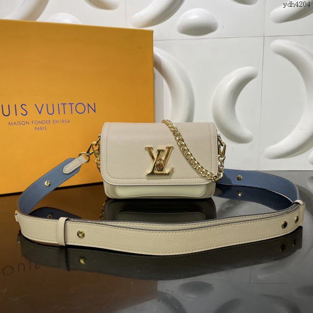 Louis Vuitton新款女包 M58554 路易威登Lockme Tender手袋 LV灰褐色粒面小牛皮单肩斜挎女包  ydh4204